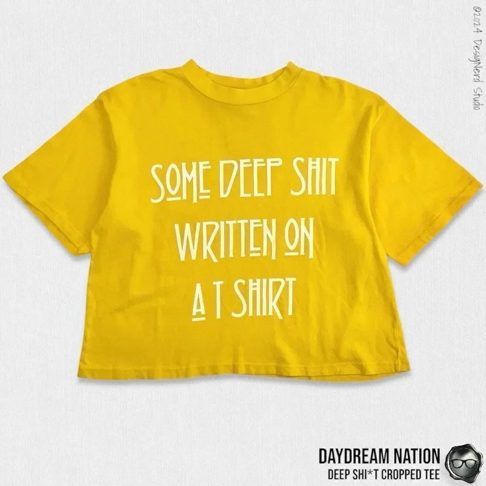 DAYDREAM NATION X DOLLS KILL DEEP SH*T CROPPED GRAPHIC TEE IN GOLDEN CHILD SMALL